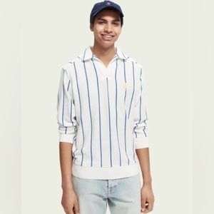 Scotch & Soda Blue White Striped Good Vibes Camp Terrycloth Pullover M